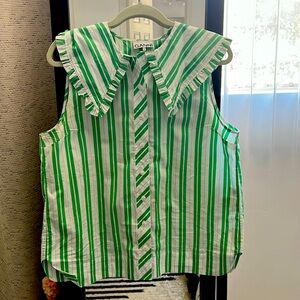 Ganni - GUC - Stripe Cotton Sleeveless Shirt - Kelly Green 10/12